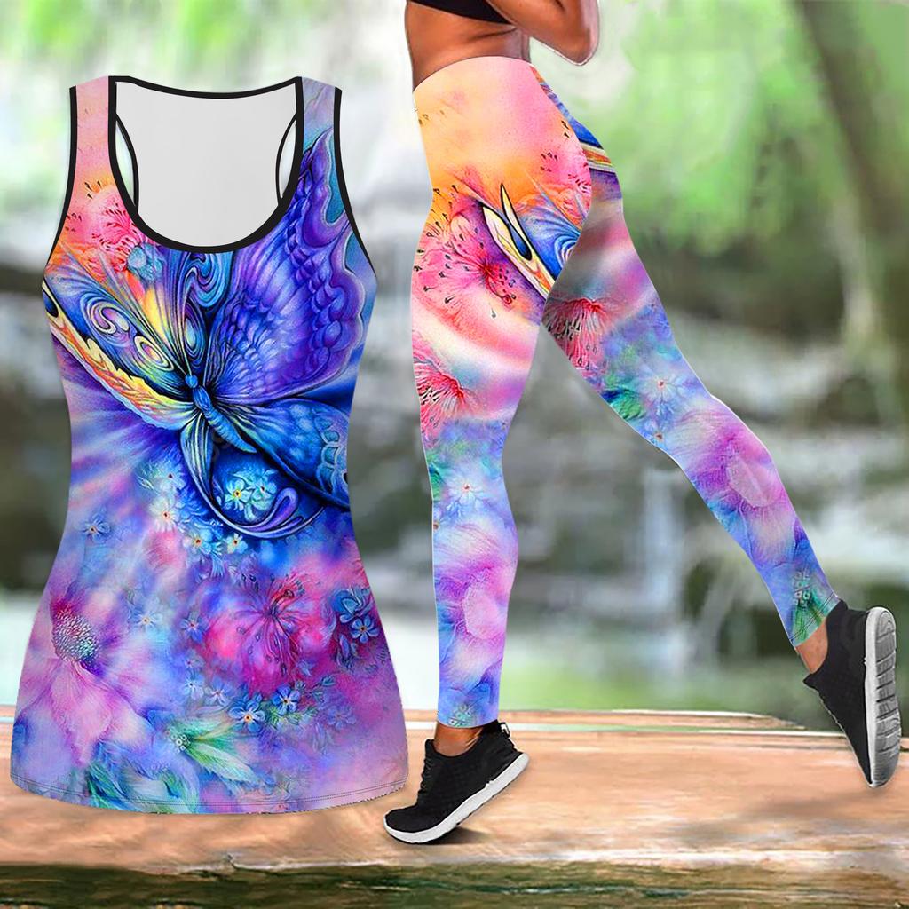 Kallima Inachus Print Yoga Outfit для женщин Модные леггинсы для тренировок Фитнес Спортивный повседневный комплект для йоги Спортивный костюм