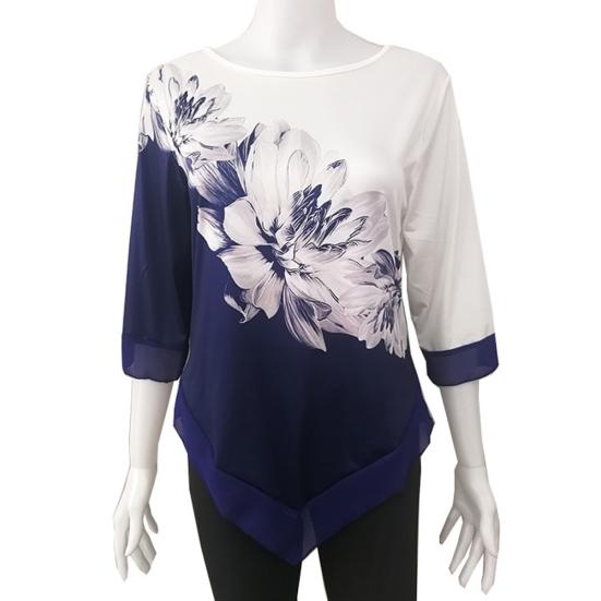 Женская туника с цветочным принтом и круглым вырезом, длинным рукавом и неровным подолом, топ