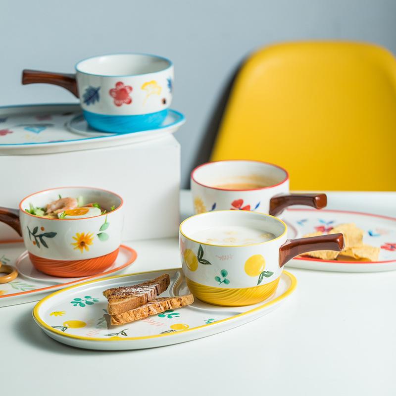 1 набор цветочных мисок, керамическая тарелка для завтрака, миска для овсянки для детей, десертная тарелка, контейнер для молока с ручкой