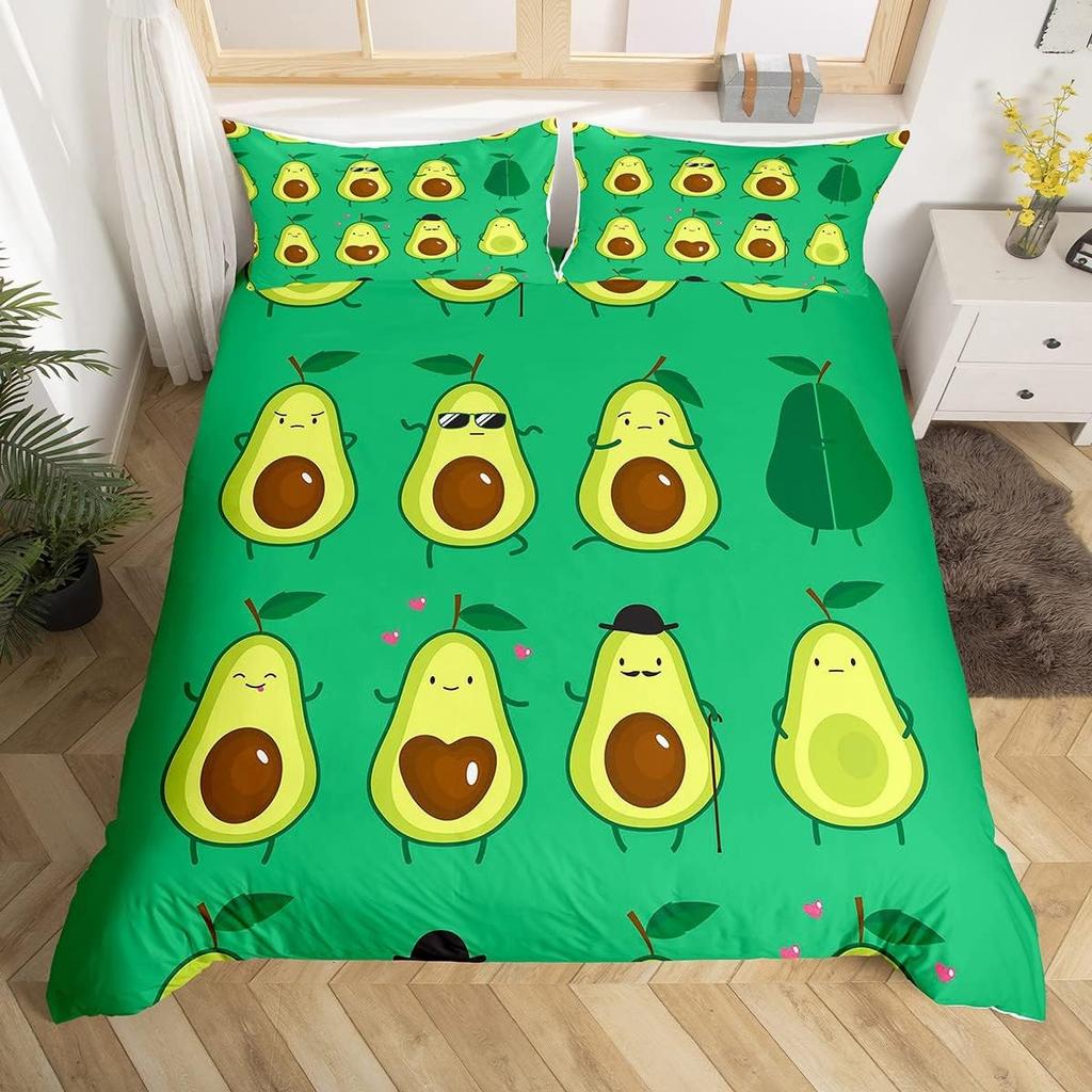 Avocado Duvet Cover Twin Queen Kawaii Green Tropical Fruit Bedding Set for Kids Girl Botanical Comforter Cover with 2 Pillowcase