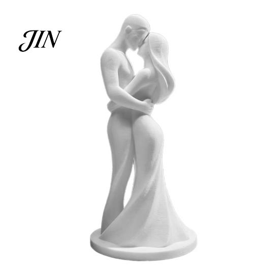 Dust Wipe Figurine 3D Printed Black & White Couple Hugging Statue, Minimalist Modern Sculpture with Abstract Embrace Artistic Textured Ornament Form,