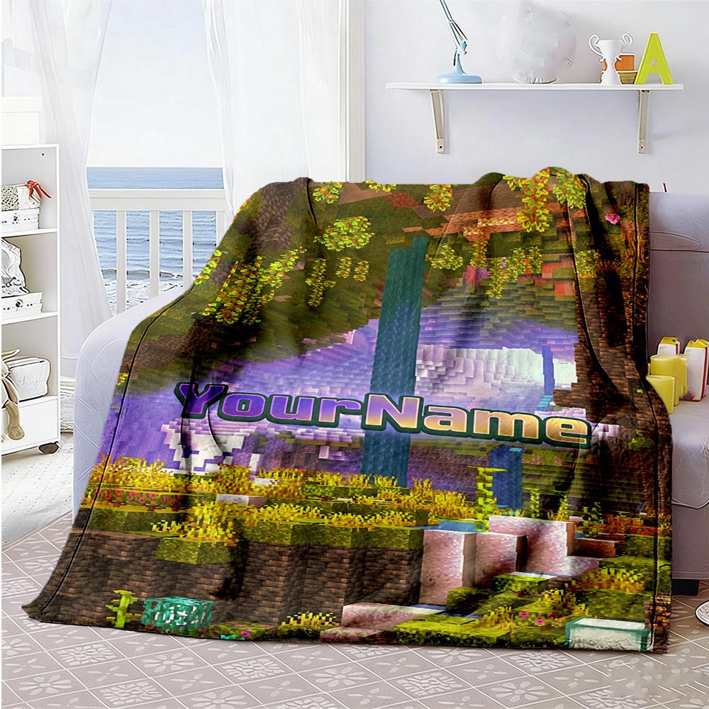 Minecraft 33 Customize Your Name Blanket Cozy Personalized Blanket Ultra-Soft Suitable for Sofa Picnics Office Bed Four Seasons Multipurpose