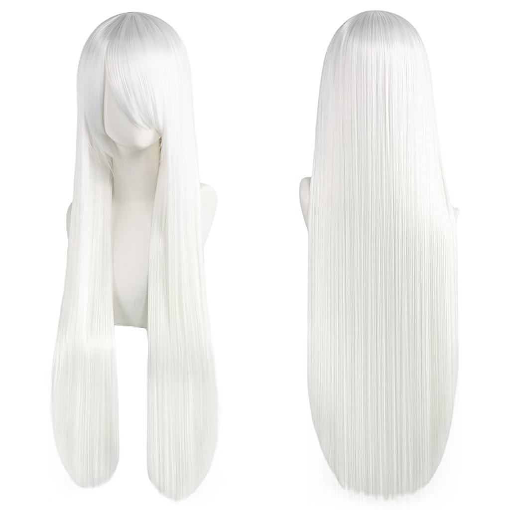 80cm Long Synthetic White Purple Cosplay Wigs Green Hair Straight Silver Wig Pink Hairpiece Lolita Wig with Bangs