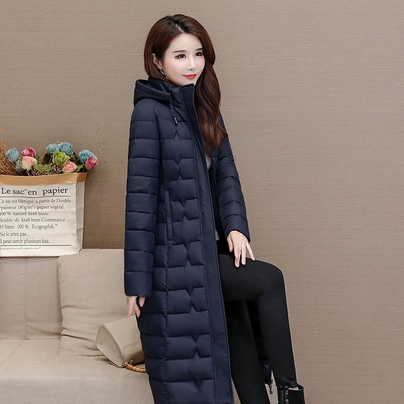 Large size knee-length down cotton clothes, thickened mother clothes, slim-fitting cotton-padded clothes, warm jacket, versatile, slim-fitting and co