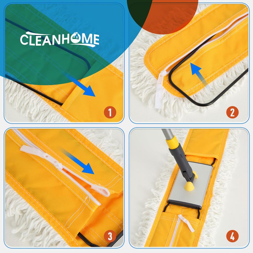 Cleanhome Commercial 90cm for Wet and Dry Dust and a Wide Range of Flooring and Gym Includes Two Replacement Microfiber Extends from 117cm To 143cm