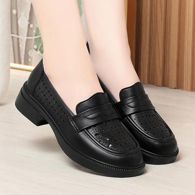 Модные летние новые модные милые туфли с круглым носком на мягкой подошве, нескользящие, дышащие, повседневные, из мягкой кожи, женские туфли на низком каблуке