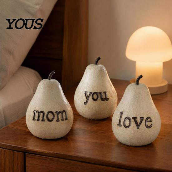 Warm Home Interior Decor Love/You/Mom Pear Sculpture, Decorative Resin Figurine, Vintage Style Mother Day Gifts Birthday Ornament for