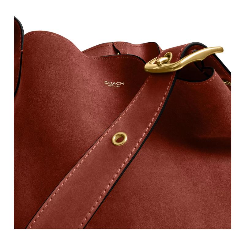 COACH Bleecker 28 simple and elegant design adjustable shoulder strap cow split leather bucket bag shoulder bag large size women's clay color