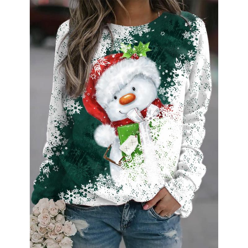 2025 Nouveau Femmes Fleur Mode Imprimé À Manches Longues T-shirt Sport Loisirs Mignon Polyester Ultra-mince Col Rond À Manches Longues