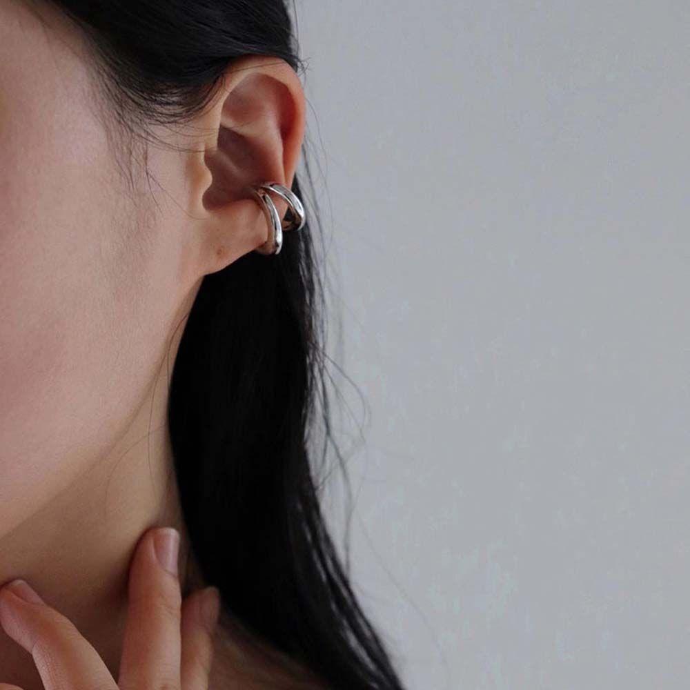 Circle Sliver Color Gold Color Multi-layer Ear Clips Korean Style Round Earrings Hoop Earrings