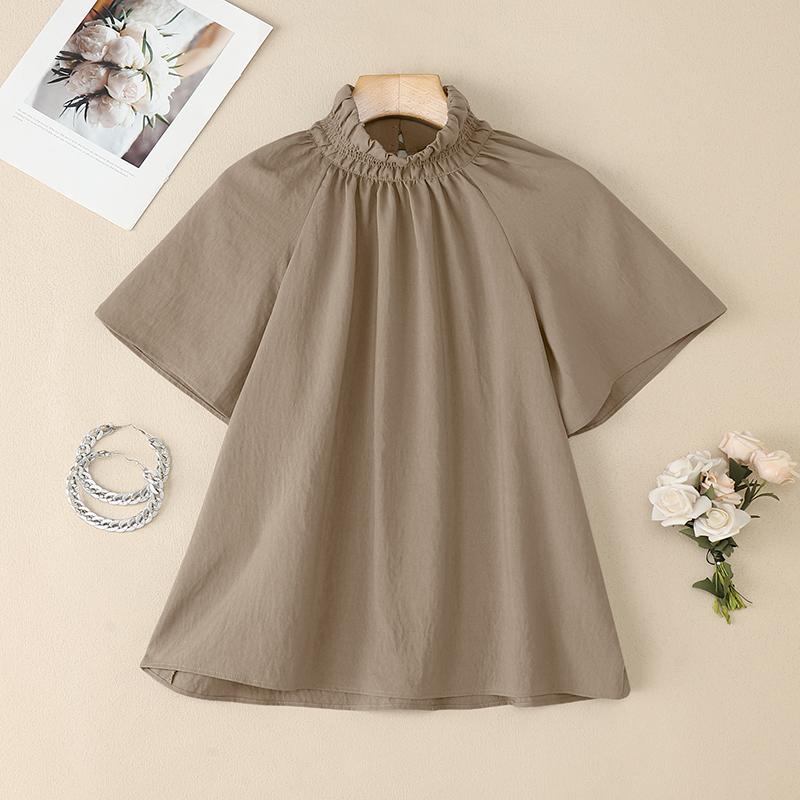 ZANZEA Женская повседневная блузка с высоким воротником, свободного кроя, с короткими рукавами, для лета