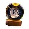 2.4inch 3D Artificial Crystal Ball Night Light Desk Decoration Wooden Base for Housewarming,