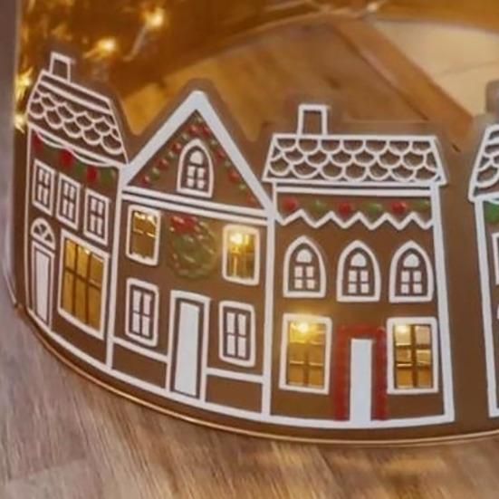 Yousheng 26/28-дюймовый светодиодный пряничный воротник для рождественской елки, юбка для рождественской елки со световой гирляндой, украшение для подставки-основания искусственной рождественской елки