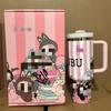 Cartoon-themed Insulated Cup Large-Capacity Stainless Steel Straw Cup Portable Car Cup with Handle 