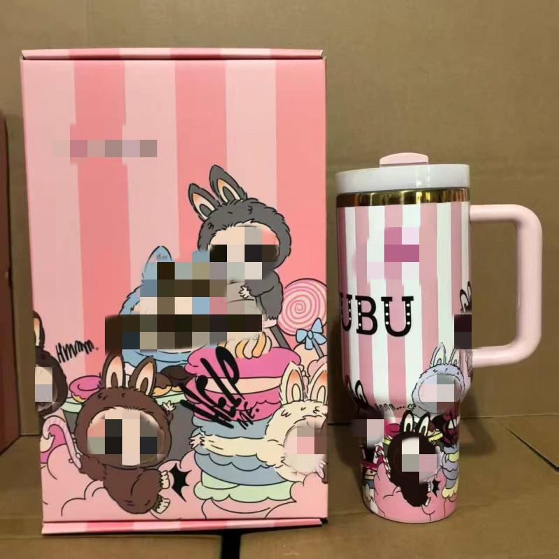 Cartoon-themed Insulated Cup Large-Capacity Stainless Steel Straw Cup Portable Car Cup with Handle 