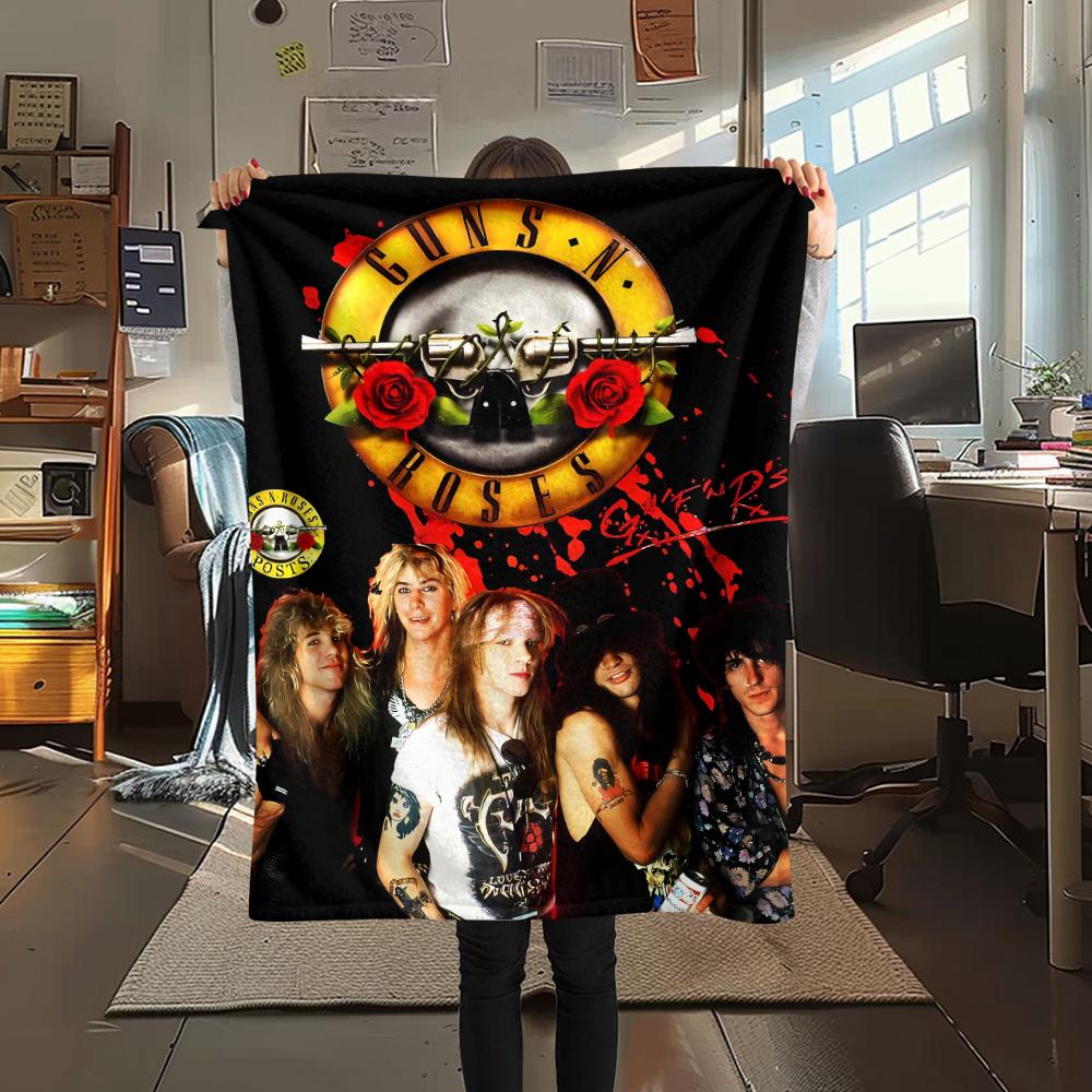 1 шт. Фланелевое одеяло с принтом Guns&Roses, Высокое качество, Удобное для всех сезонов, Декор для дома, Тепло и уют, Идеально для подарков