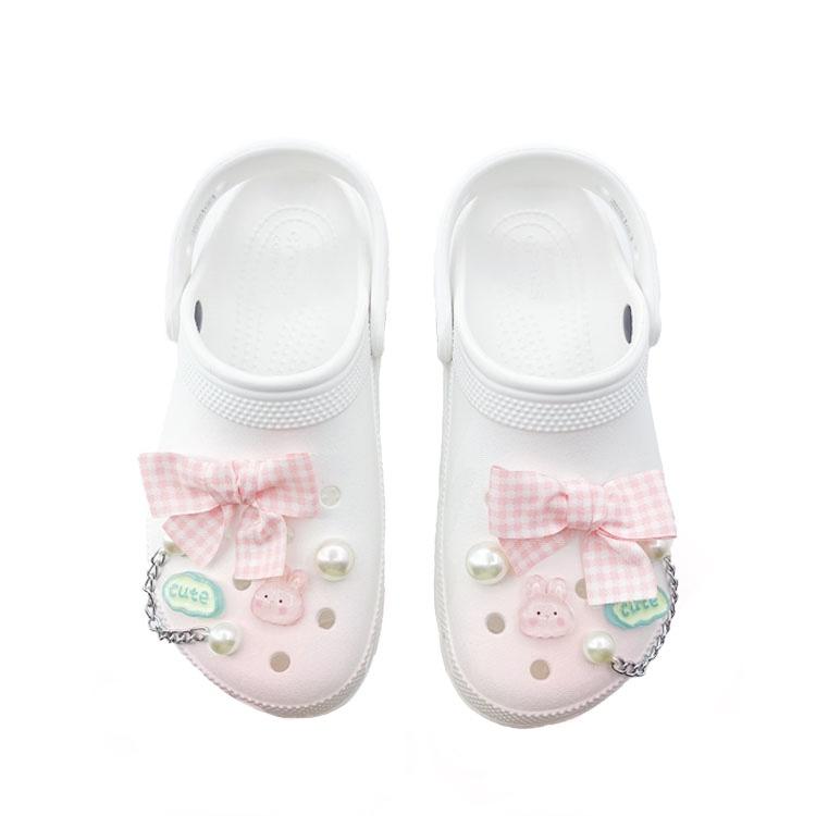 Crocs Classic Platform Clog EVA Pink Rabbit Rise Beach Travel Versatile Fashion Clogs for Men and Women White Pink