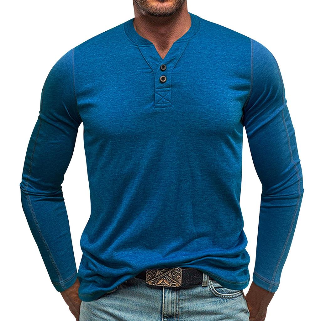 Men's Round Neck Long Sleeved Button Down Shirt Base Men's T-shirt