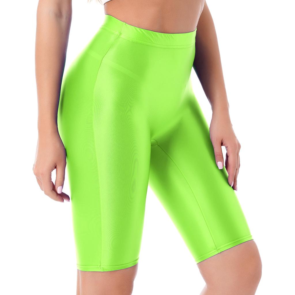 Womens Glossy High Waist Shorts Elastic Waistband Short Leggings Swimwear Workout Sports Bottoms