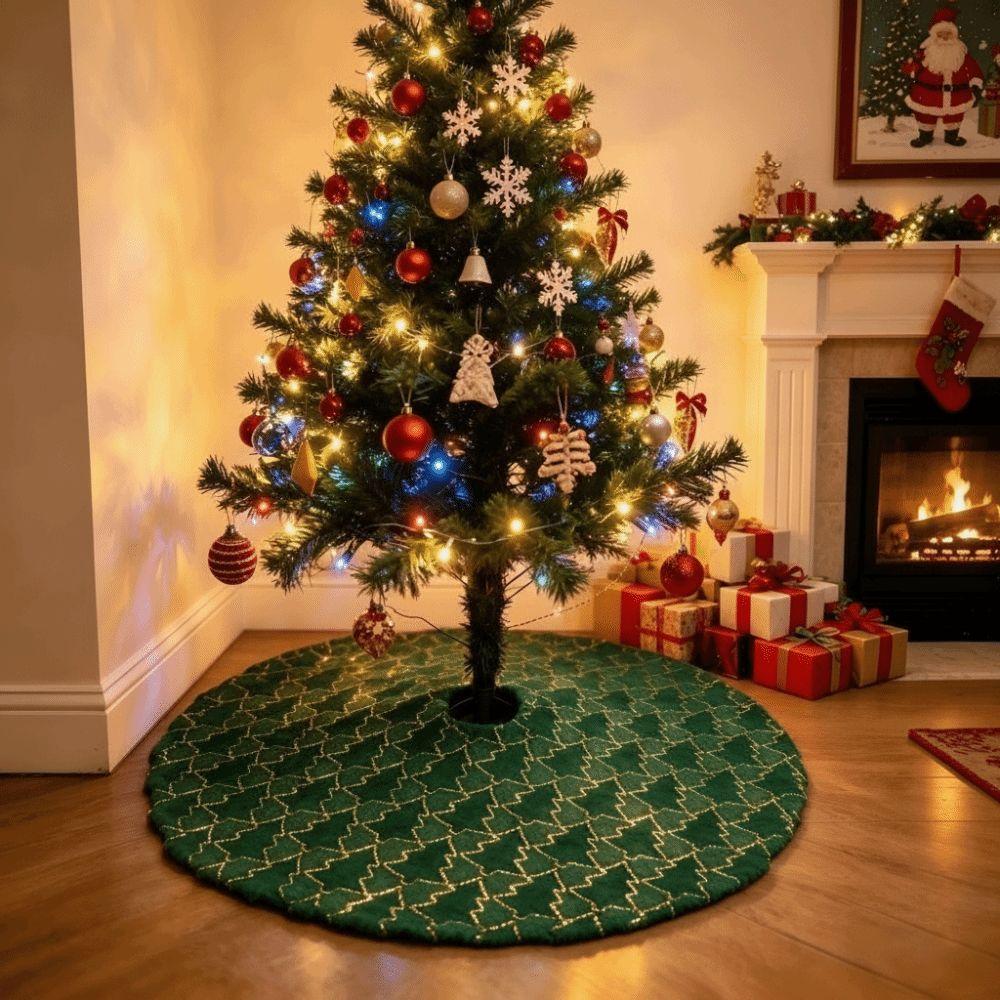 Minimalist Christmas Tree Skirt Shiny Sequins Fluffy Tree Carpet Round Soft Faux Fur Tree Base Cover Festive Occasion