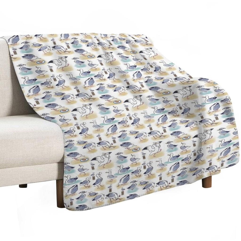 Comical Seagull pattern- beach bois Throw Blanket Thin Soft Blanket for Summer Night Sleeping