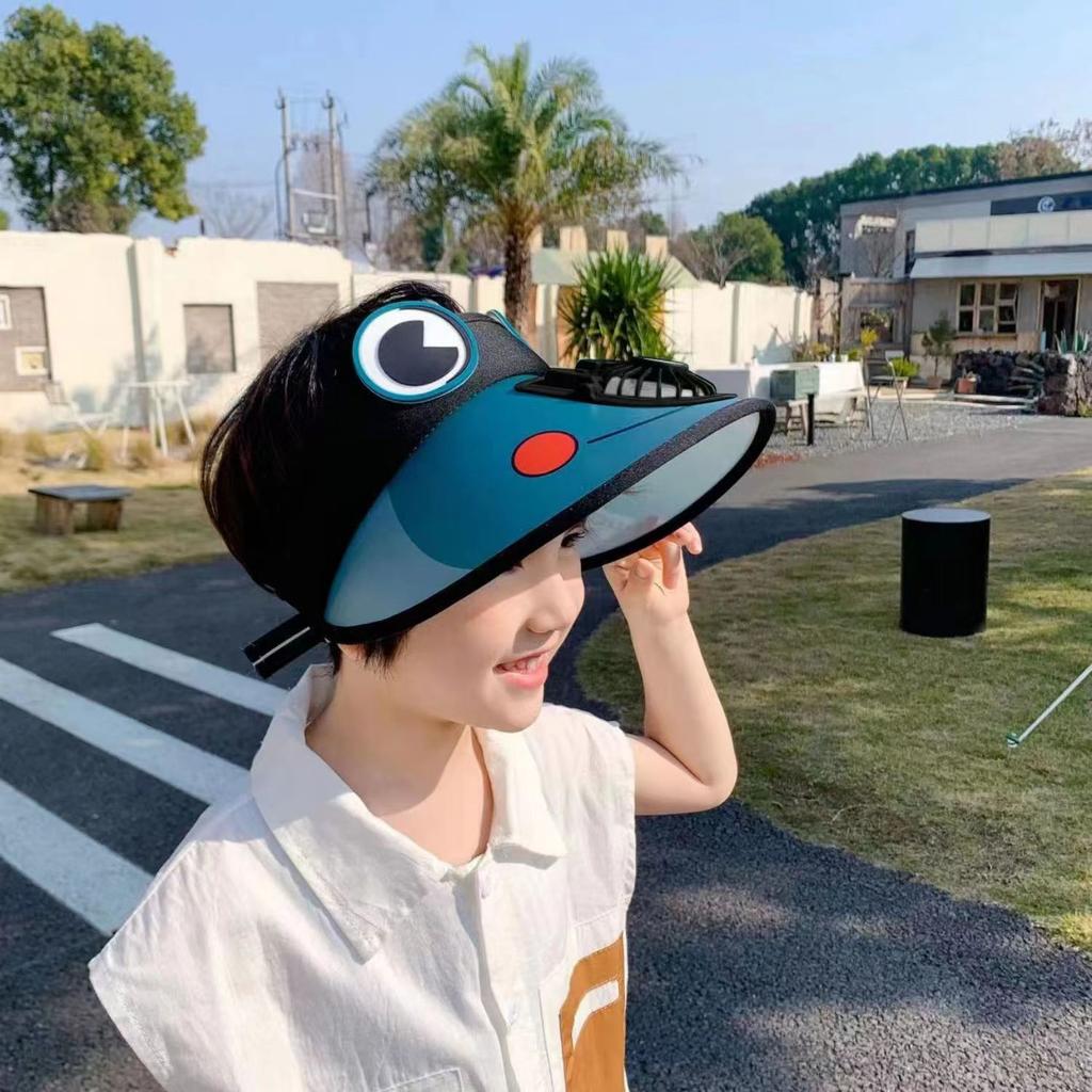 Новая летняя детская шляпа от солнца Перезаряжаемый детский вентилятор Лягушка Большая широкая поля Защита от солнца и дышащая Модная шляпа-цилиндр