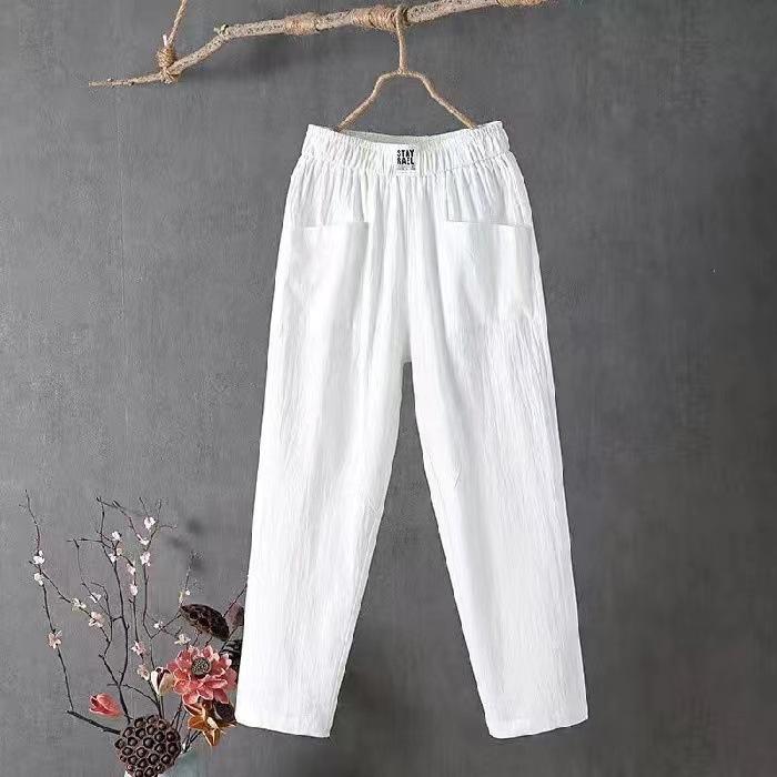 Summer Women's Pants Cotton Linen Casual Pants Loose Straight Pants Nine-point Haren Pants