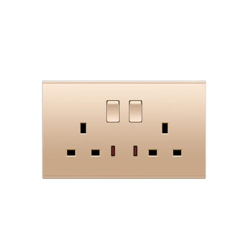 Uk Type 86 13A Универсальный розовое золото 220 В настенный большой деформированный 1-клавишный 2-позиционный крестовой выключатель света, USB электрическая розетка