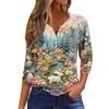 Жен. Футболка С принтом Пуговицы Рукав 3/4 Повседневные Выходные Мода Классический Классический V-образный вырез Обычный Верх