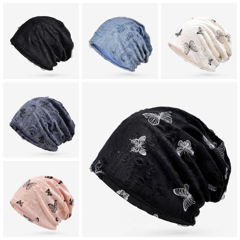 Korean Style Butterfly Print Beanies Thin Knitted Hat Harajuku Hair Caps Outdoor