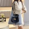 Cloth Denim Shoulder Bag Japanese Style Canvas Tote Bag Double Sided Plaid Denim Vest Bag  Travel