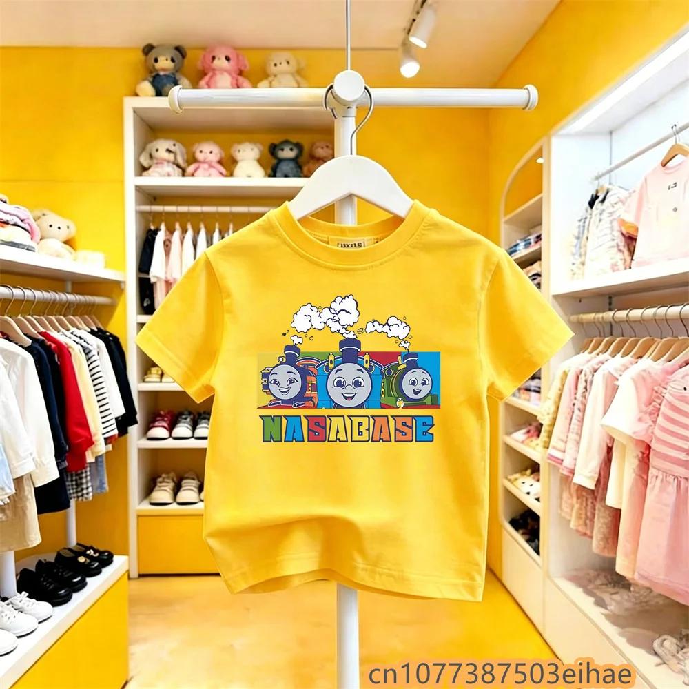 Thomas Train Cartoon Print Kids Short Sleeve Tshirt Pure Cotton Y2K Lovely Trendy Style Summer Fun Top for Daily Wear Children