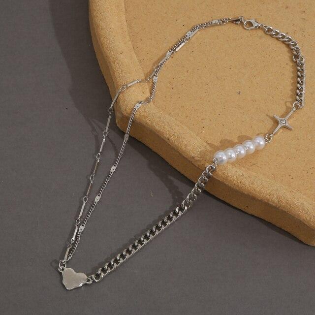 17KM Серебряное ожерелье в форме сердца для женщин и мужчин, готические геометрические бусины, цепочка, ожерелья, Y2K, стильные ювелирные изделия, подарки