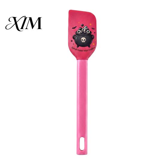 Pumpkin Pattern Spatula Halloween Silicone Spatula, Cartoon Pumpkin/Ghost/Skeleton/Witch Print, Heat Resistant Food Mixing Spoon for Batter