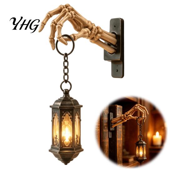 Skeleton Hand Lantern Decor Bookshelf Lantern, Halloween Style Resin Ornament, Handcrafted Sculpture Exquisite Carving Craftsmanship Figurine