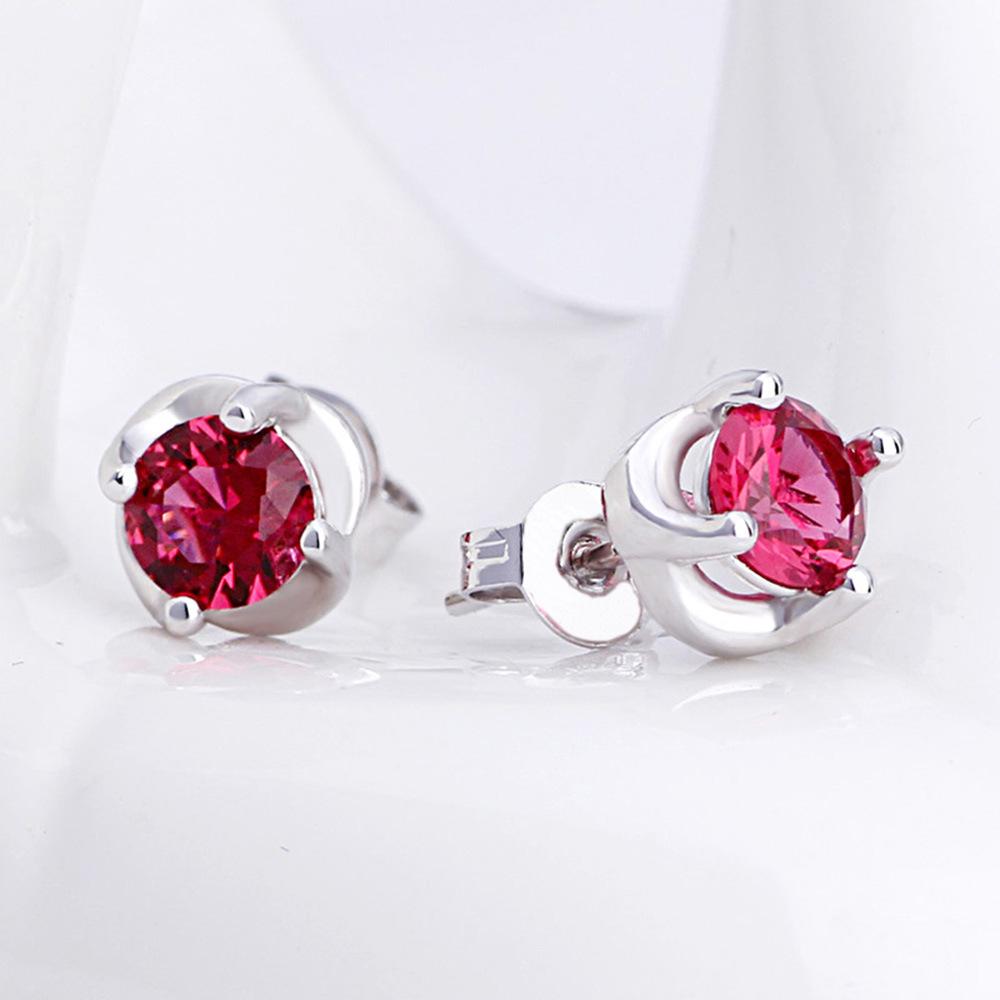 Korean-Inspired Temperament Red Zircon Silver-Plated Earrings for Women