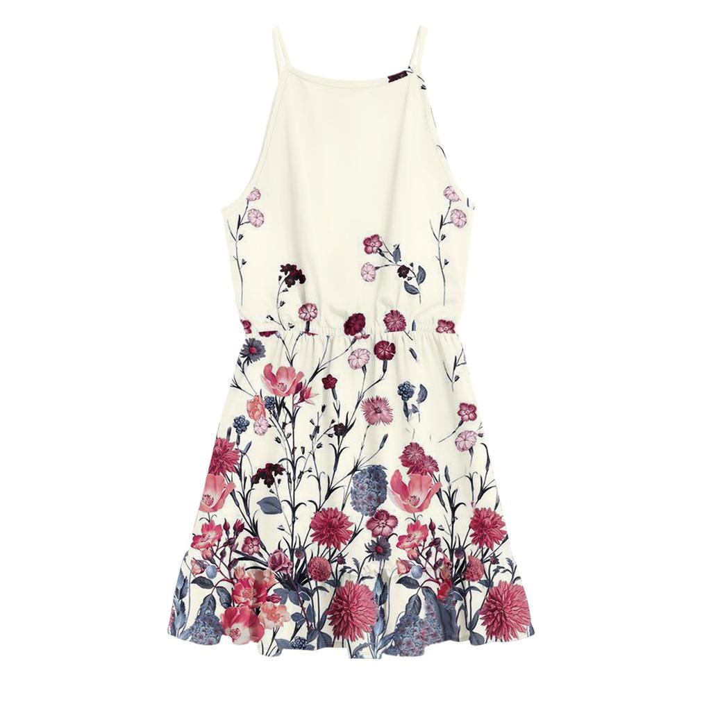 Детское летнее повседневное модное платье с круглым вырезом, однотонное, без рукавов