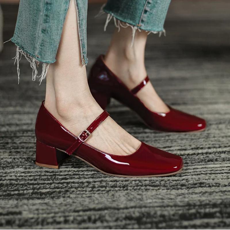 Fashion Versatile Patent Leather Pump Versatile Women's Shoes Summer 2024 New Style Single Shoe Shoelace Evening Wind Mary Jane Shoes