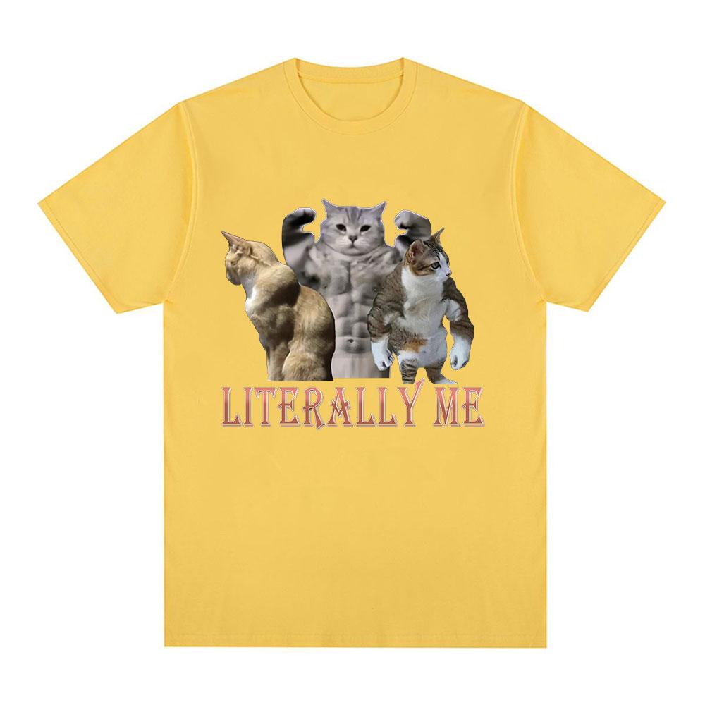 Футболка с мемом "Buff Cats" "Literally Me" для фитнеса, спортзала, мужской моды, хип-хопа, с коротким рукавом, свободного кроя, 100% хлопок, повседневная футболка.