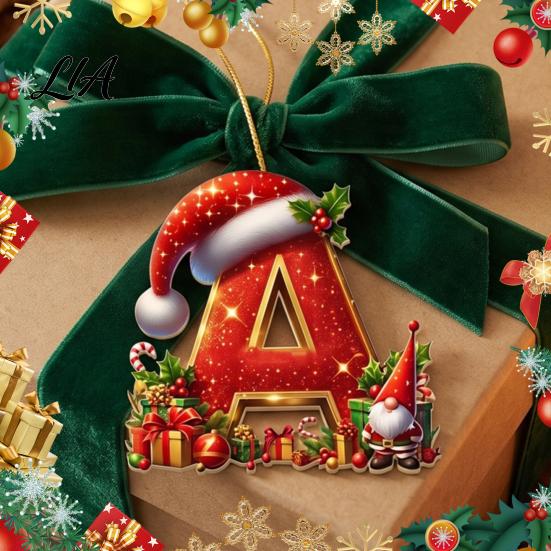 Christmas Tree Pendant 26 Pcs Letters Ornaments, A-Z Alphabet Acrylic Hanging Decoration Decoration, Personalized Initial with Santa Hat for Xmas Home
