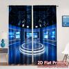 2pcs, 2D FLAT PRINTING Curtains (Without Rod) Studio Blue Popular Contemporary Curtains Versatile Polyester Curtains Decorations