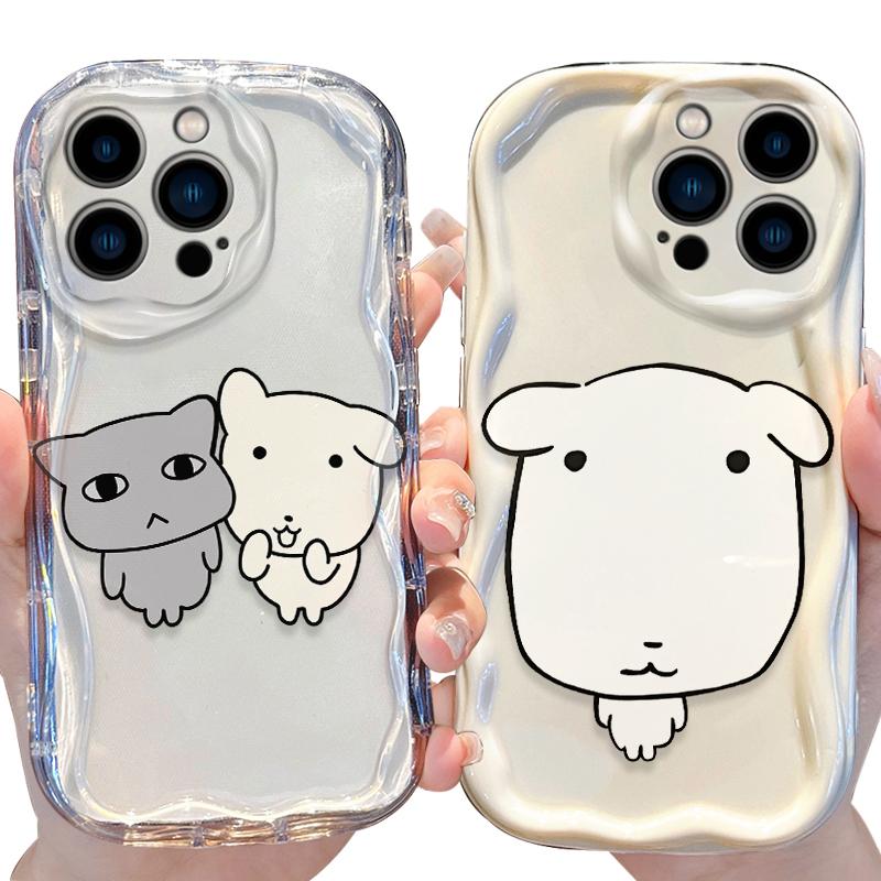 Korean Lovely Line White Puppy Phone Case for iPhone 17 16 E 15 14 13 12 Mini 11 Pro Max 8 7 Plus Liquid Silicone Cover Funda