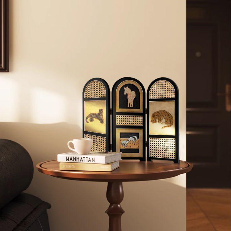 Vintage Desktop Screen Mini Painting Retro Leopard Decor for TV Cabinet Entryway Side Table