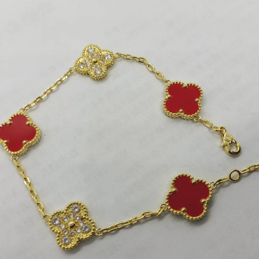 Four-leaf Clover Five-flower Bracelet Women's Rose Gold White Fritillary Carp Chalcedony Black Agate