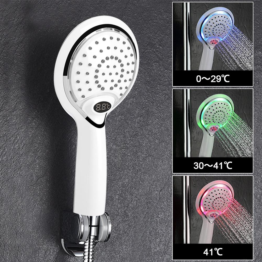 Handheld Bathroom Shower Spray Head Digital Temperature Display 3 Colors LED