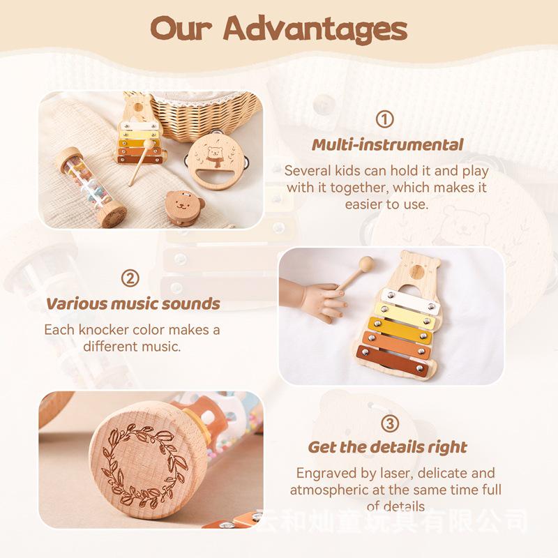 Детский деревянный набор музыкальных инструментов: 4-компонентные успокаивающие перкуссионные игрушки для раннего развития