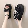Platform Bow Sandals Female Popular Summer New Korean Version Fairy Wind Pearl One-word Buckle with Muffin Beach Sandals