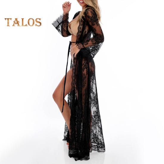 Бикини-кардиган с длинным рукавом, шнуровка, открытое кружевное платье спереди, сексуальная блузка для отпуска, пляж, бассейн, горячий источник, накидка