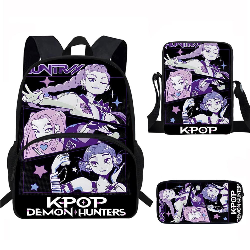K-Pop Demon Hunters 3-Piece Student Backpack Set Anime-Themed Trendy Printed Backpack Set