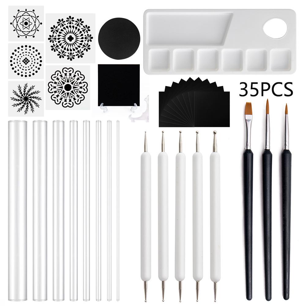 Mandala Dotting Tools: 26-Piece Set with Painting Templates, Dotting Pens, Ball Stylus, Rubbing Sticks & Creative Embellishments.